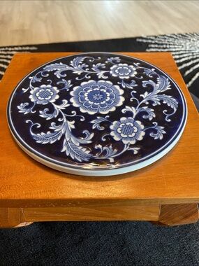 Vintage Pier 1 Imports Mandarin Cobalt Blue and White Floral Ceramic Trivet
